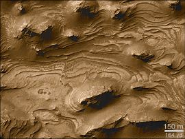 La conformación de las rocas de Marte indicaría la presencia de lagos hace miles de años. (Imagen provista por NASA/JPL/Malin Space Science Systems)
